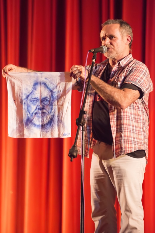 Bryan Downey, creator of the Sag Harbor Art Group, showed a drawing of one of Montauk's legends, Carl Darenberg while speaking of his life and influence on the culture of Montauk.