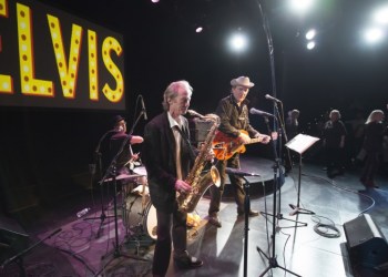 The Lone Sharks, Paul Scher on sax, Chris Ripley on drums and the fearless leader, Gene Casey playing his famous Gretsch guitar.