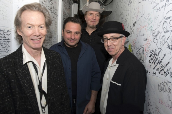 The Lone Sharks, Paul Scher, Tony Palumbo, Gene Casey and Chris Ripley outside the Bay Street Theater Green Room before taking the stage for an evening in tribute to Elvis.