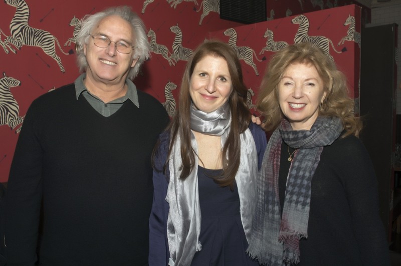 Eric Fischl with host artist Francine Fleischer and April Gornik at  Artists and Writers Night at Almond Restaurant.
