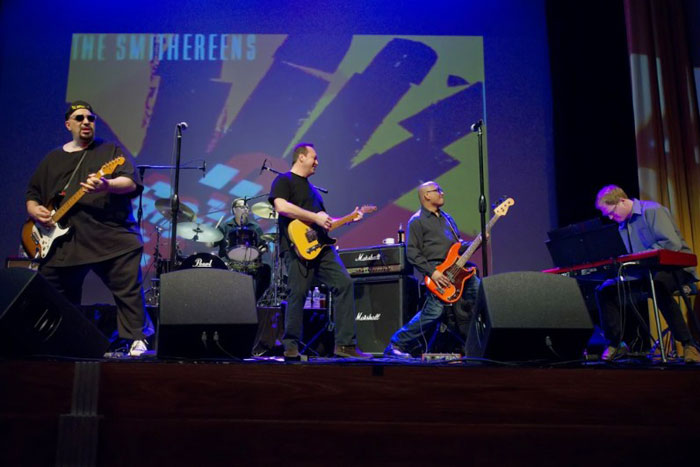 The Smithereens, lead guitarist Jim Babjak, Dennis Diken on drums, Pat DiNizio and special guest, keyboardist, Andy Burton, play Suffolk Theater in Riverhead in February 2015.