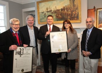 Southold Historical Society President Herb Adler, New York State Assemblyman Fred Thiele, Southampton Village Mayor Mark Epley, Southampton Town Supervisor Anna Throne-Holst and Suffolk County Legislator Jay Schneiderman