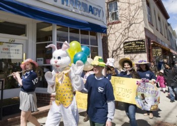 Katie Bucking playing, Peter Cotton Tail on her flute, along with the Easter Bunny himself, lead the parade up Main Street to the Sag Harbor Garden Center where a petting zoo and lots of treats awaited one and all.
