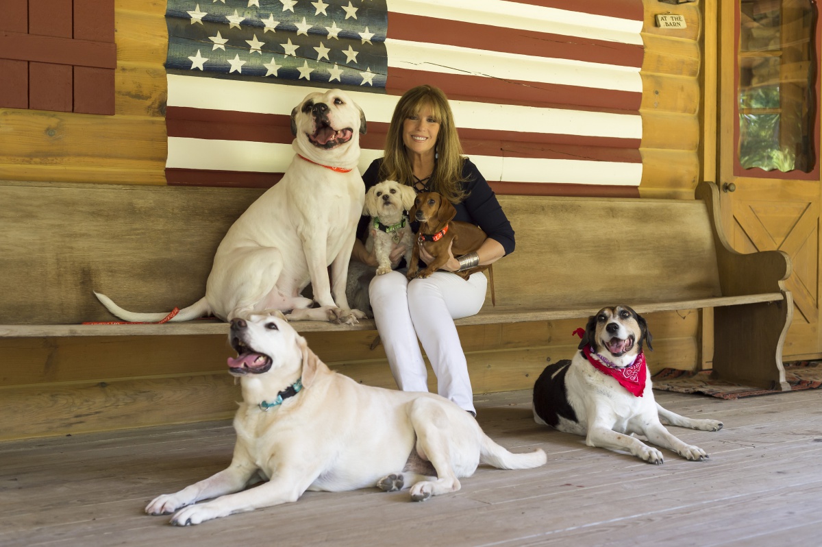 Jill Rappaport and five of her rescue dogs.