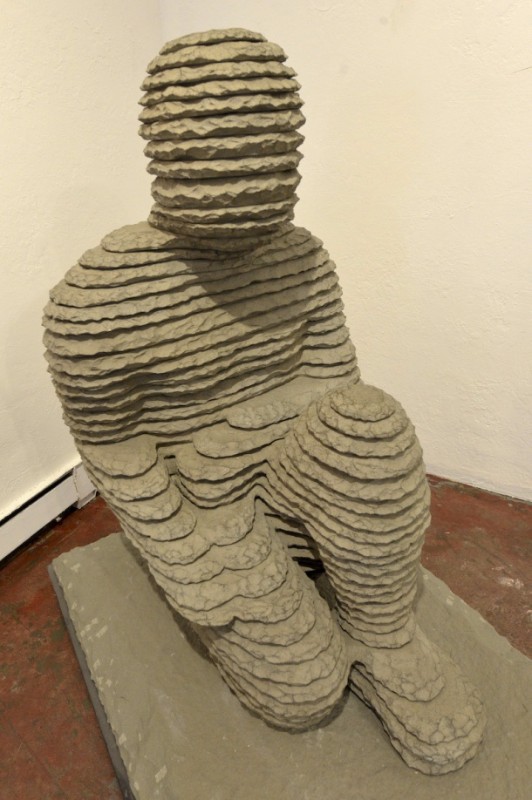 If the stone age had 3D printing, you might imagine something like this work of sculptor Boaz Vaadia, a kneeling figure constructed by layering of slate.