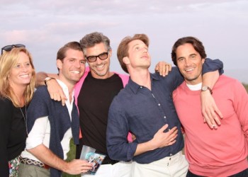 Guests enjoying a wonderful evening at the home of Lisa and James Cohen for the HMI-School's Out Pride event