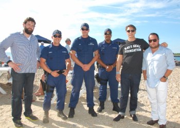 Navy Beach partners Franklin Ferguson, Frank Davis and Martin Cabrera welcome Jordan Siegrist, Mike Hedl and Jonathan Taylor of the U.S. Coast Guard
