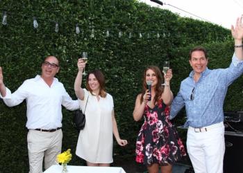 Hampton Sun co-owner Salvatore Piazzolla, Hampton Sun Executive Director of Sales Jessica Dunham, Hampton Sun brand manager Kathleen Griese, Hampton Sun co-owner Grant Wilfley toast their friends and family at the 10th anniversary celebration