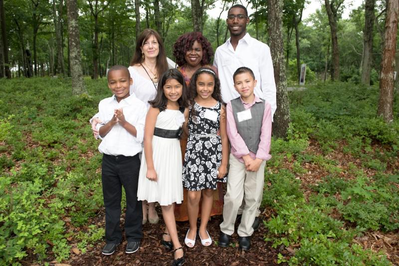 Bridgehampton Child Care Recreational Center teacher Susan Lazarus Reiman, Executive Director Michelle McCannon, teacher James Cowell with children from the program Mikhail Feaster, Samantha Udave, Alexi Davis and Carlos Carmona.