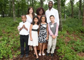 Bridgehampton Child Care Recreational Center teacher Susan Lazarus Reiman, Executive Director Michelle McCannon, teacher James Cowell with children from the program Mikhail Feaster, Samantha Udave, Alexi Davis and Carlos Carmona.
