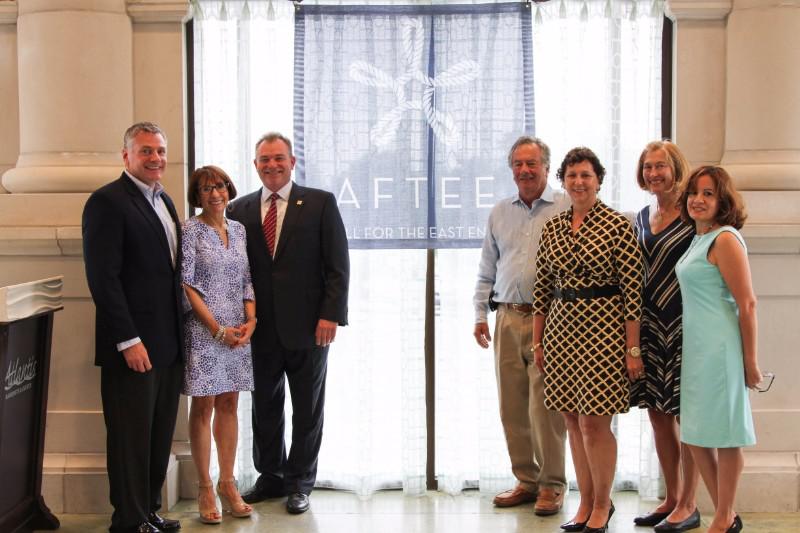 Long Island Community Foundation Executive Director David Okorn, Laura Anker, Bridgehampton National Bank President and CEO Kevin O'Connor, AFTEE Board of Directors President Myron Levine, BNB V.P. Claudia Pilato, Mary Morgan, Sol Marie Alfonso-Jones