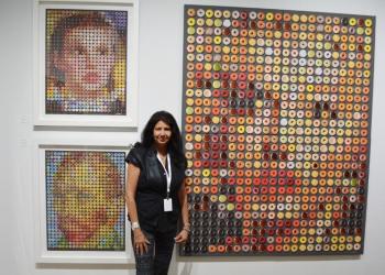 Candice CMC and her celebrity portraits composed of photos of doughnuts.