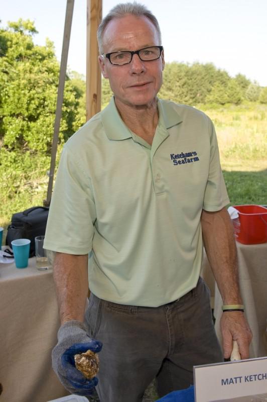 Bob Ketcham of Ketcham's Seafarm brought bushels of Peconic Gold Oysters from their boutique oyster farm in Peconic.