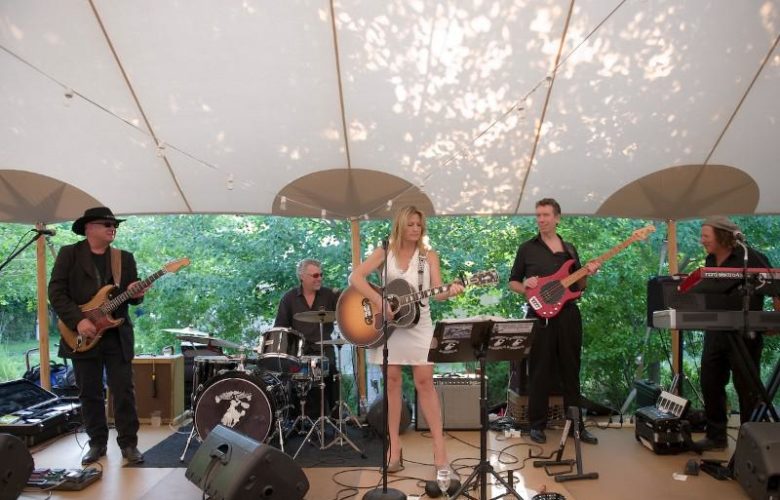 The SoFo Summer Gala's entertainment, the rocking Nancy Atlas Project with Johnny Blood on lead, Richard Rosch on drums, Nancy Atlas front and center with Brett King on bass and Neil Surreal on keyboard.