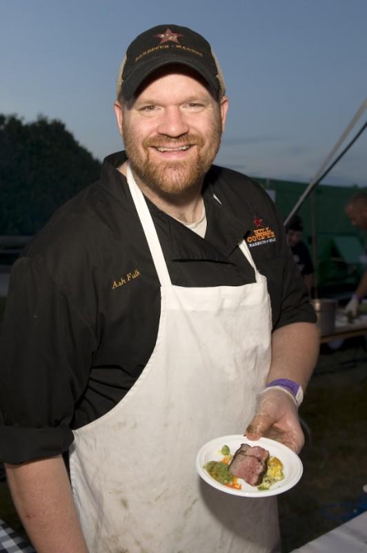 Chef Ash Fulk from Hill Country Barbecue Market, one of the NYC chefs, with his Green Chile Tri Tip served with Summer Corn Salad.