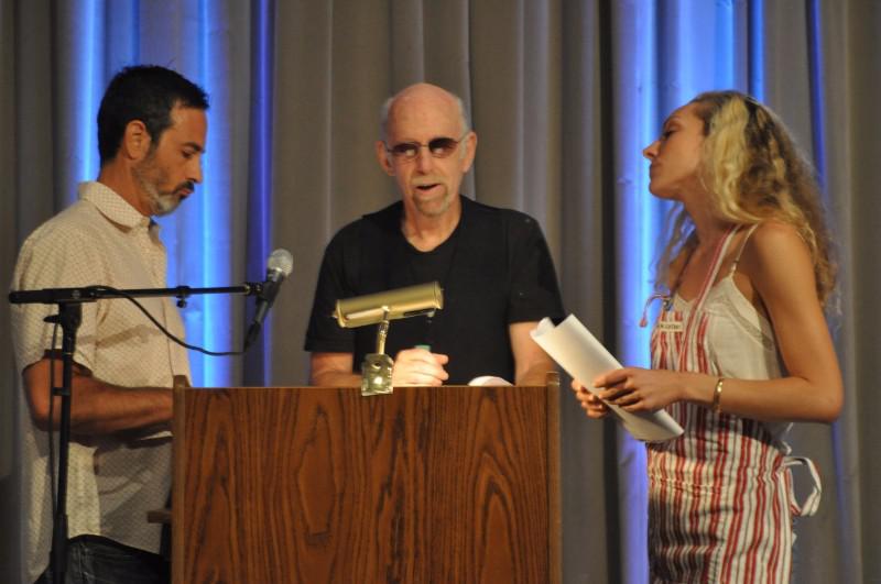 Peter Cestaro, Bruce Buschel and Rachel Feldman read Buchel's "Breadzilla."