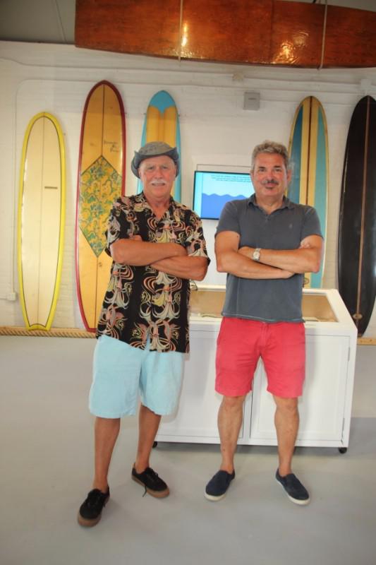 Montauk Surf Museum curator Russell Drumm and volunteer John Chimples