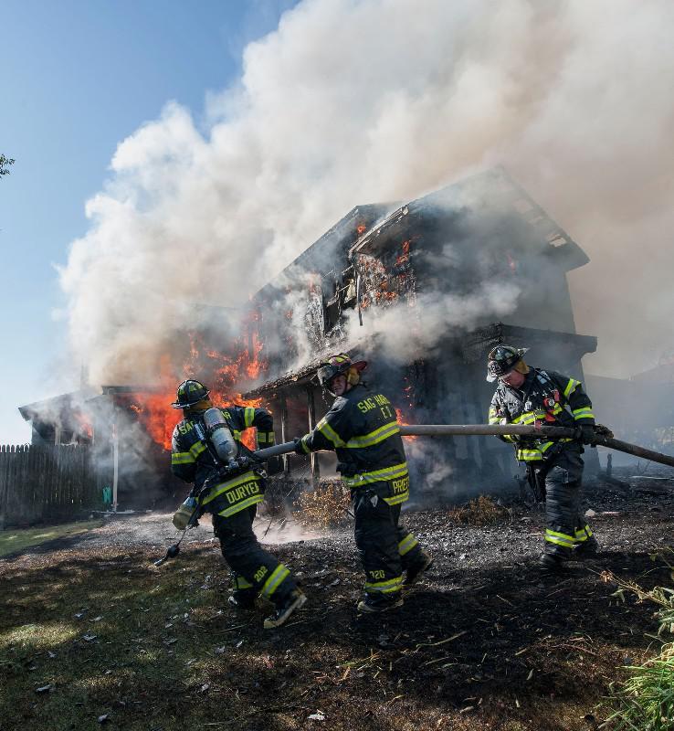 Sag Harbor Fire Department fights a house fire in Noyac July 23, 2015.