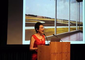 Parrish Art Museum director Terrie Sultan shows Andreas Gursky's 