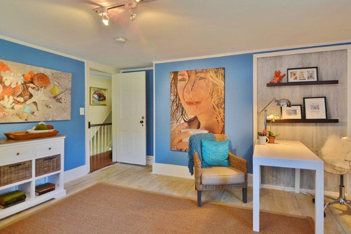 Allegra Dioguardi's room in the North Fork Designer Show House, with artworks by Charles Wildbank.