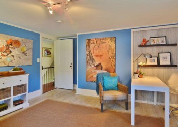Allegra Dioguardi's room in the North Fork Designer Show House, with artworks by Charles Wildbank.