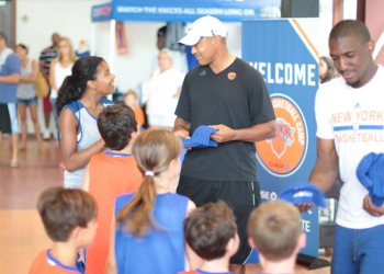 Knicks Legend John Starks and Point Guard Langston Galloway appeared at the Knicks Summer Basketball Camp at the Ross School.