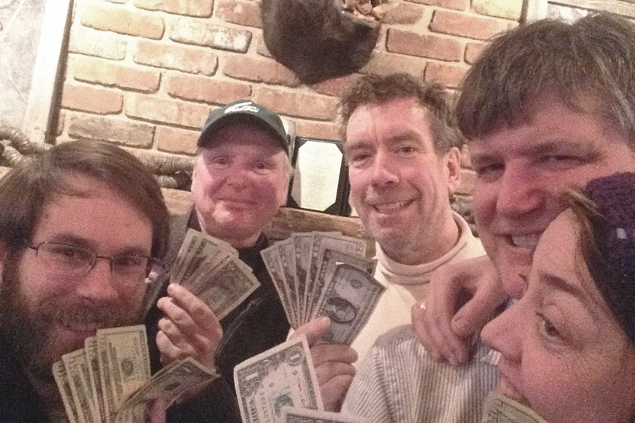 Brendan, Scott, Brett, Dan K. and Stacy were victorious on February 29, 2015, at Townline BBQ Quiz Night.