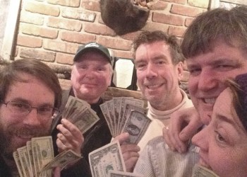 Brendan, Scott, Brett, Dan K. and Stacy were victorious on February 29, 2015, at Townline BBQ Quiz Night.