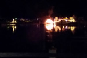 A boat docked at Jackson's Marina burned Friday.