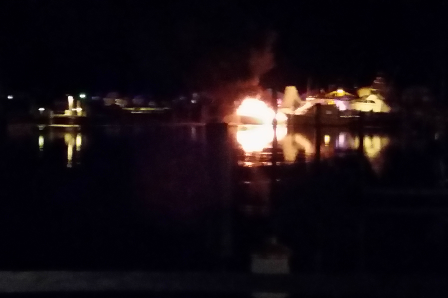 A boat docked at Jackson's Marina burned Friday.