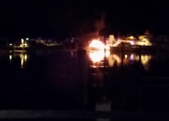 A boat docked at Jackson's Marina burned Friday.