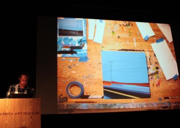 Grant Haffner showed his process in creating a painting