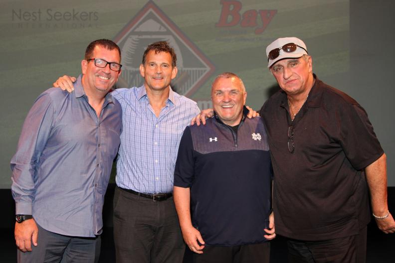 Moderator Stephen Costello, "Field of Dreams" actor Dwier Brown, Notre Dame football legend Rudy Ruettiger and Yankees legend Joe Pepitone.