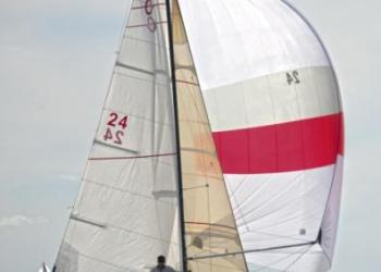 Boogie Van just snapped open their spinnaker after rounding the half-way marker at Crow Shoals buoy.