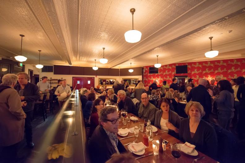 Bridgehampton's Almond Restaurant hosted a sold out crowd for their Artists and Writers Night featuring painter Eric Fischl and family style dining.