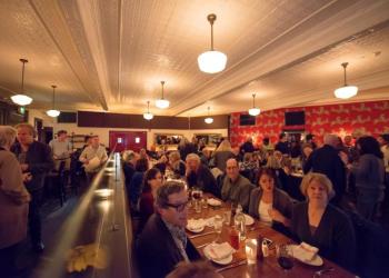 Bridgehampton's Almond Restaurant hosted a sold out crowd for their Artists and Writers Night featuring painter Eric Fischl and family style dining.