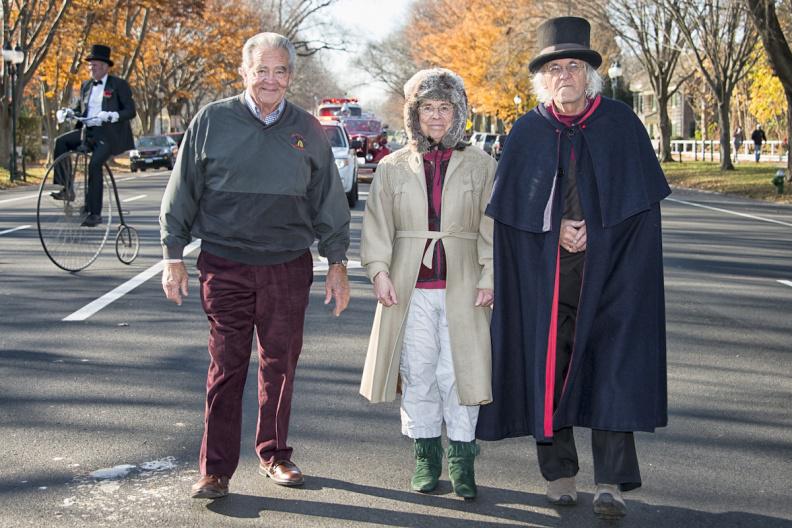 East Hampton Mayor Paul Rickenbach Jr. with historians and the town criers Loretta Orion and Scrooge or is that Hugh King?