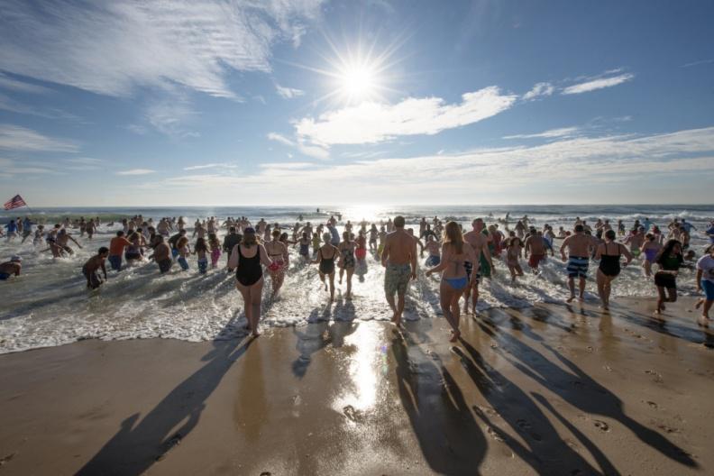 And there they go! heading into the warmer-than-air Atlantic Ocean for this year's unseasonably warm December Southampton Polar Bear Plunge.