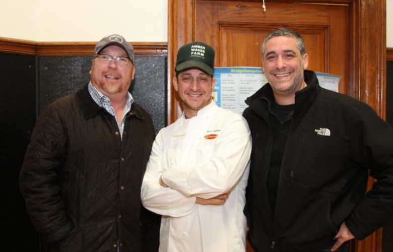 Chef Sam McCleland of Bell & Anchor Restaurant, Chef Jason Weiner of Almond Restaurants and Chef Joe Realmuto of The Honest Man Restaurant Group helped introduce the Montauk Fishburger Project to the students and staff at Bridgehampton School.
