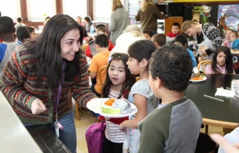 First grade teacher Nina Merkert was as excited as the kids were to try the new fish burger