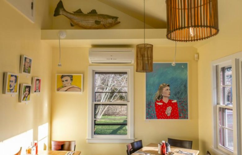 The current exhibit at Estia's Little Kitchen are vivid portraits of literary persons by local artist Valerie Suter.