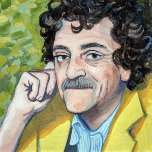 As part of Valerie Suter's exhibition of artist and writers, Kurt Vonnegut, rendered in her vivid palette.