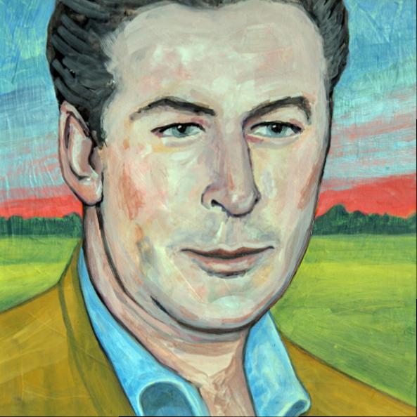 A portrait of Alec Baldwin set in the bright landscape of the east end by painter Valerie Suter.