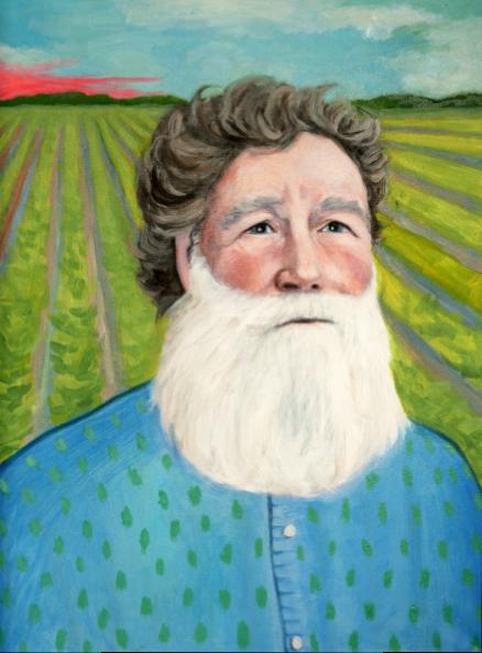 Scott Chaskey, of Quail Hill, books and poetry, vividly rendered by artist Valerie Suter.