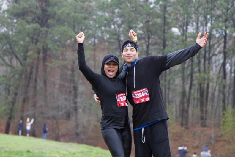 Participants completed various challenges before crossing the finish line