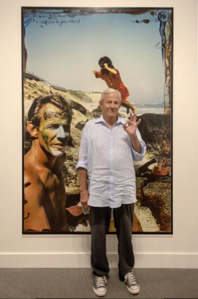 Peter Beard in front of one of his over sized works, "Ode To Yves Klein", part of the current Guild exhibition, "Last Word From Paradise".