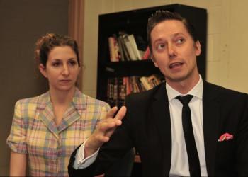 Iris Smyles, a 2016 Guild Hall artist-in-residence and Dririn Todd Zuniga preparing the judges and contestants for a hilarious night of story and poetry reading with extremely funny comments from the judges