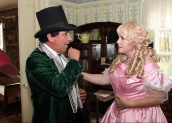 Rich Gardini as Professor Clark Stanley and Mrs. Brown, played by Lisa Dabrowski