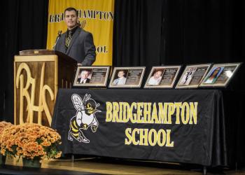 Michael Miller, Director of Athletics kicks off the festivities at the Bridgehampton HS Hall of Fame Dinner