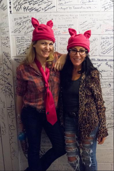 Nancy Atlas and Randi Fishenfeld show solidarity with their sisters marching in Washington on Saturday